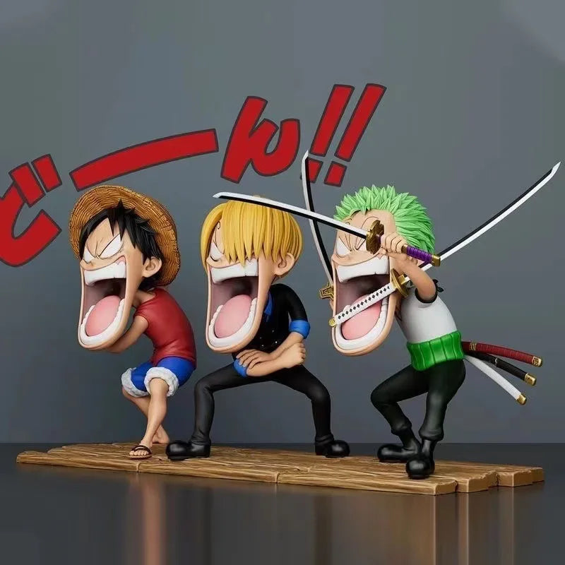 Estatuas de One Piece, Luffy, Roronoa Zoro e Sanji 15cm